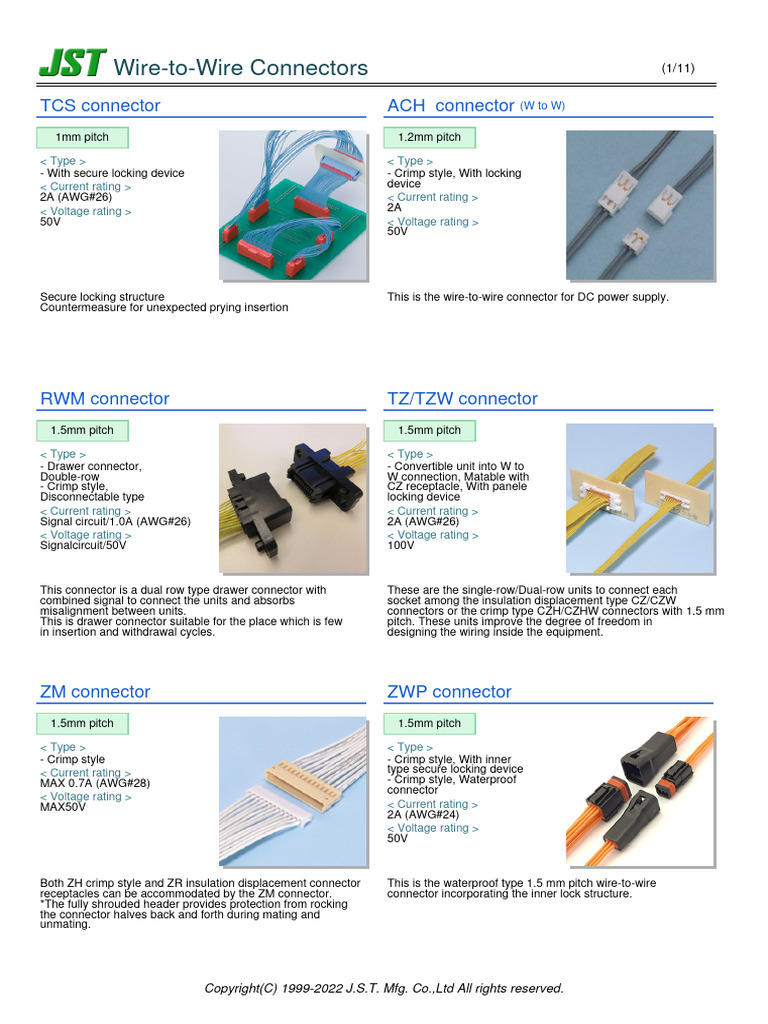 JST Wire-to-Wire Connector Types | PDF | Electrical Connector ...