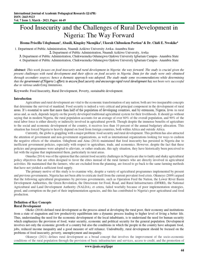 Food Insecurity and The Challenges of Rural Development in Nigeria: The ...