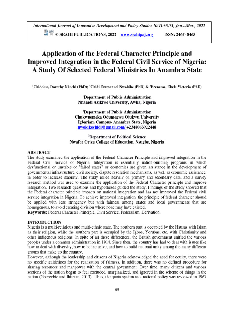 Federal Character Principle in Nigeria's Civil Service | PDF ...