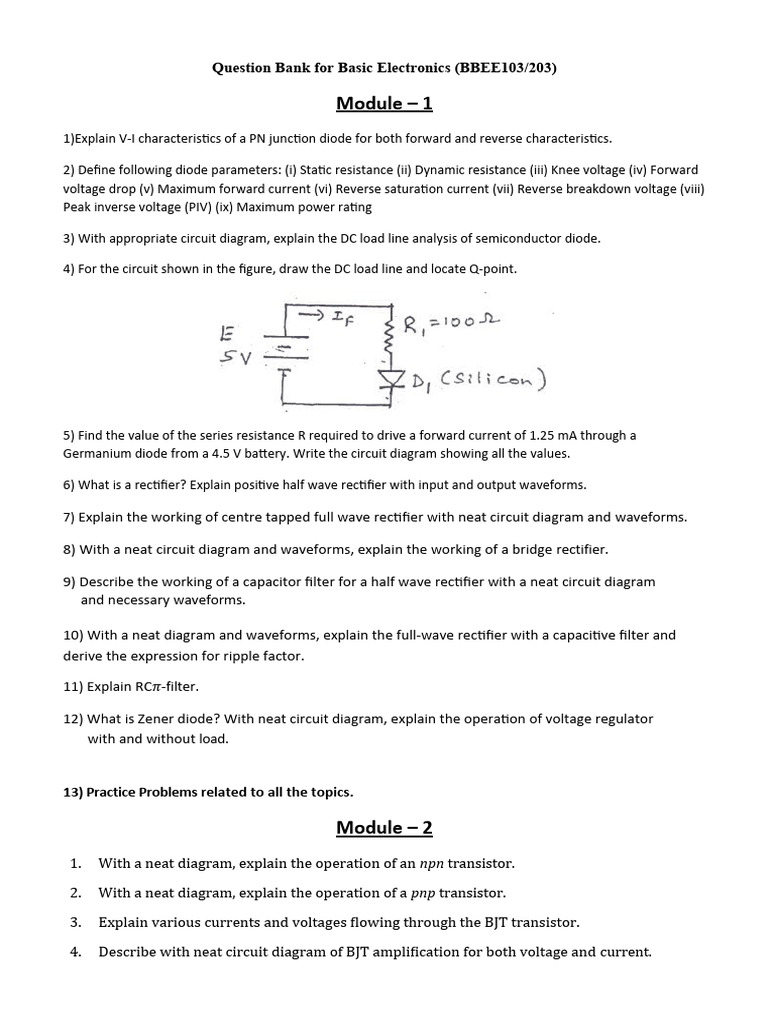 Basic Electronics Question Bank | PDF | Operational Amplifier | Rectifier