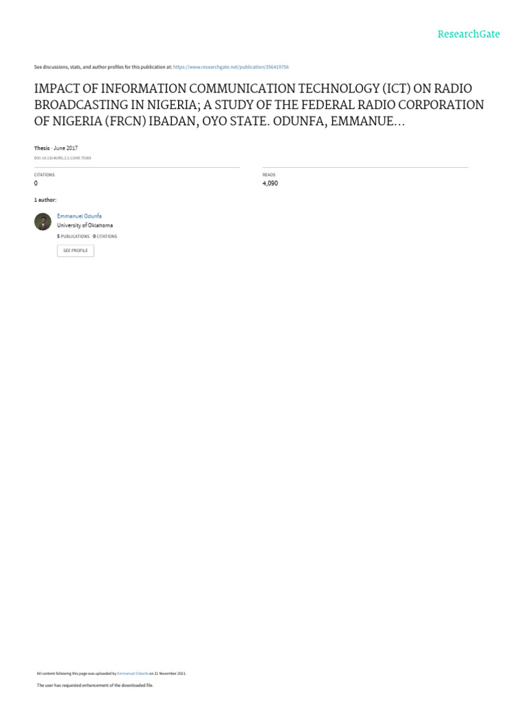 Emmanuel Od Unfa Thesis Undergrad | PDF | Broadcasting | Nonverbal ...