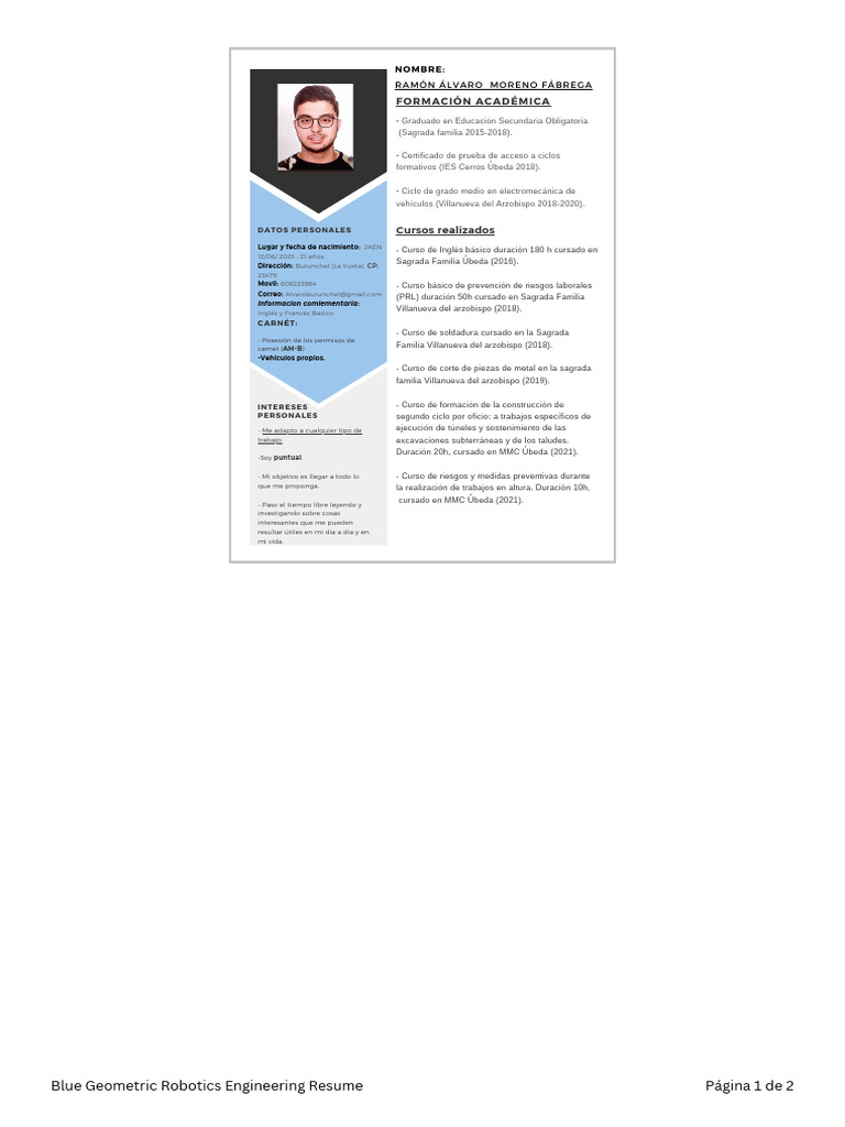 Blue geometric robotics engineering resume pdf