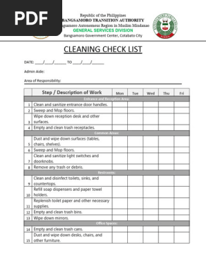 Cleaning Check List