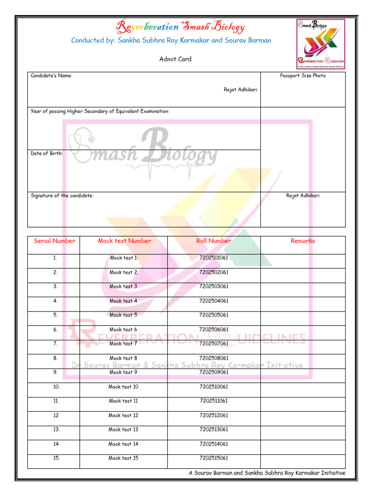 Admit Cards 61-70 | PDF