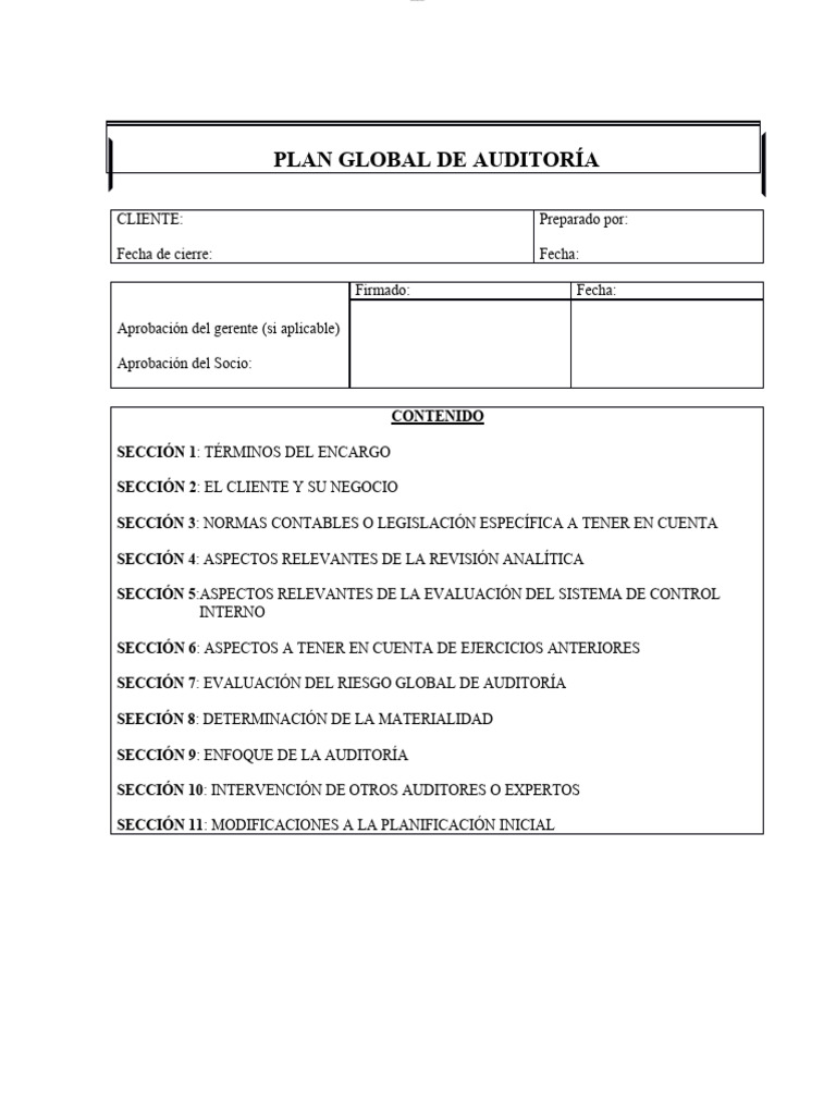 Plan Global de Auditoria | PDF | Auditoría | Contabilidad