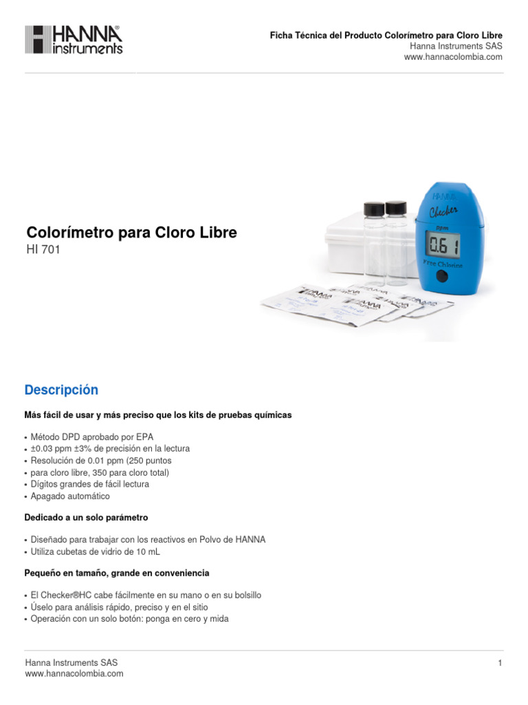 Colorímetro HI 701 para Cloro Libre | PDF | Tecnología