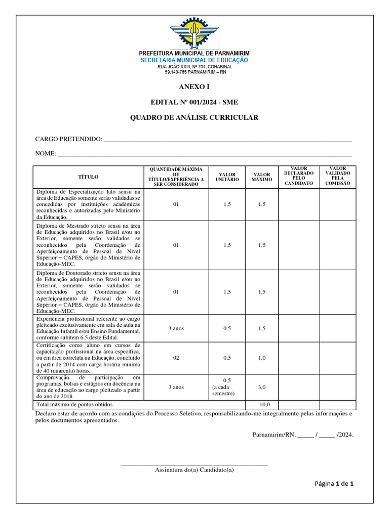 Quadro De Análise Curricular Pdf Estágios Educacionais