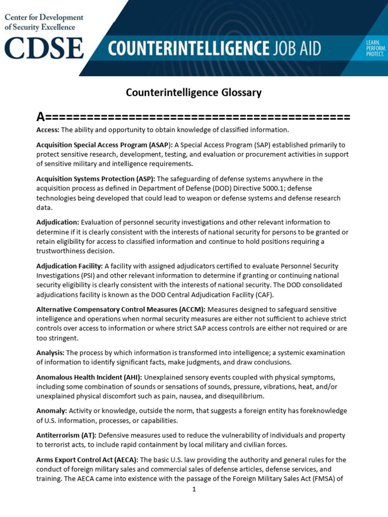 CI Glossary | PDF | Classified Information In The United States ...