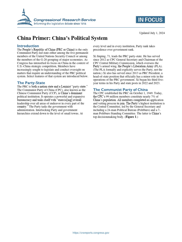 Overview of China's Political System | PDF | Congressional Research ...