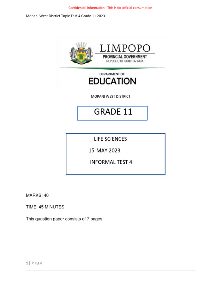 Grade 11 Life Sciences Test 2023 | PDF | Photosynthesis | Cellular ...