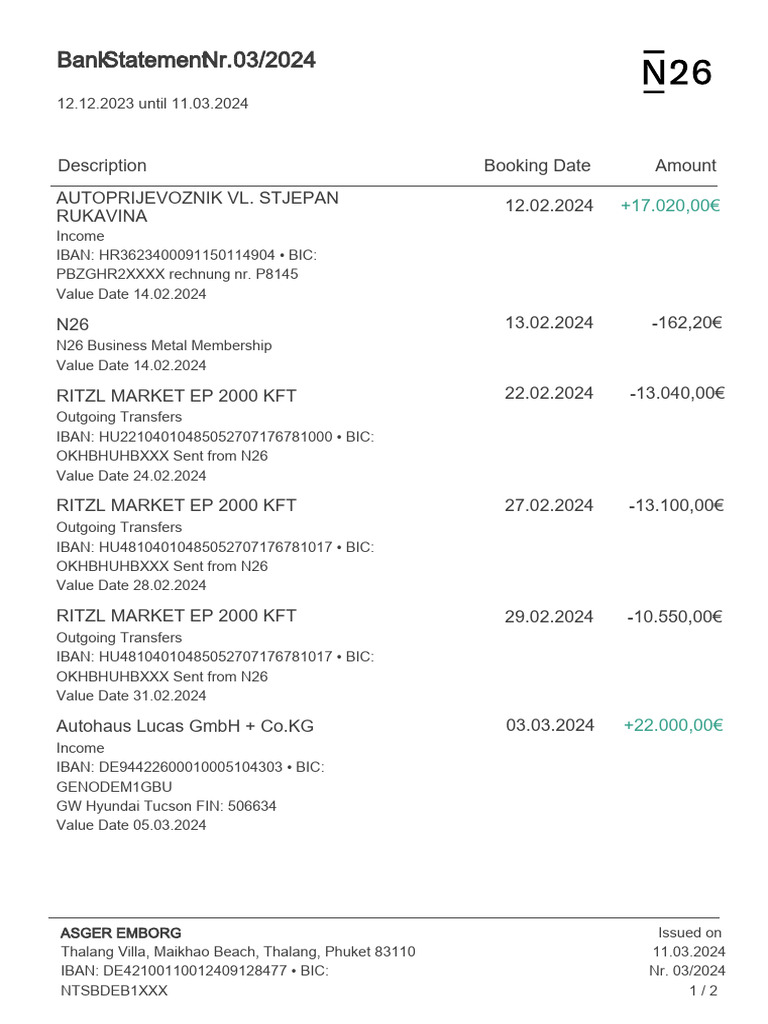 Bank Statement Nr. 03/2024: 12.12.2023 Until 11.03.2024 | PDF | Overdraft |  Transaction Account