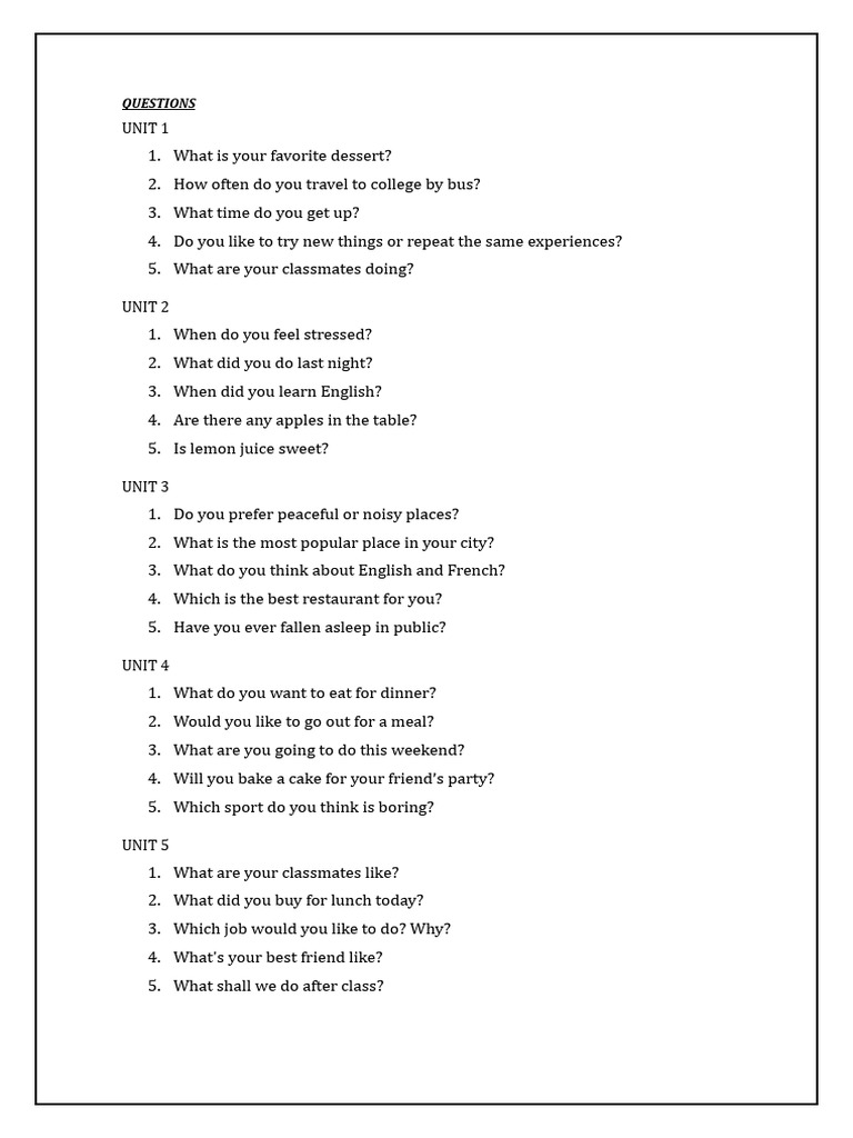1 10 Questions Speaking Borrar Pdf Lunch