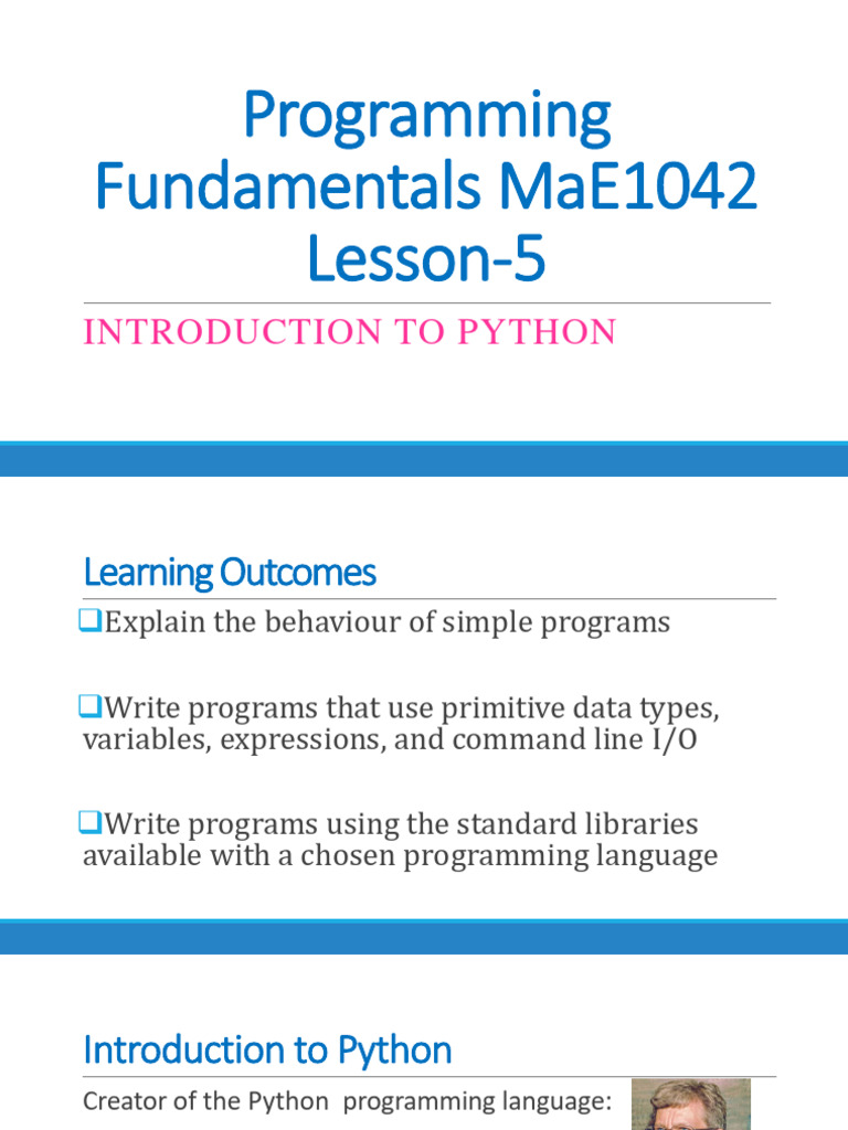 Programming Fundamentals Mae1042 Lesson-5: Introduction To Python | PDF ...