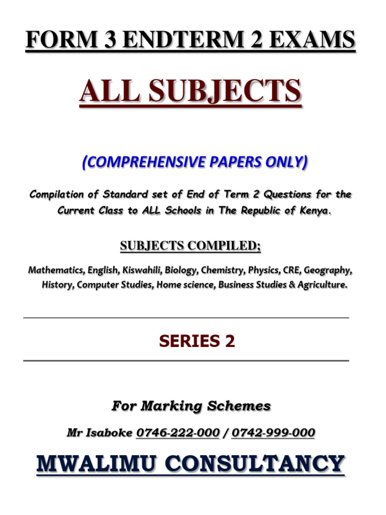 Form 3 Endterm 2 Exams s2-c | PDF | Force | Chlorine