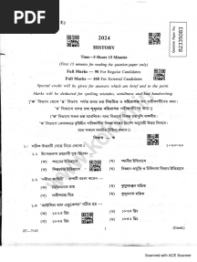 History Madhyamik Question Paper 2024-2