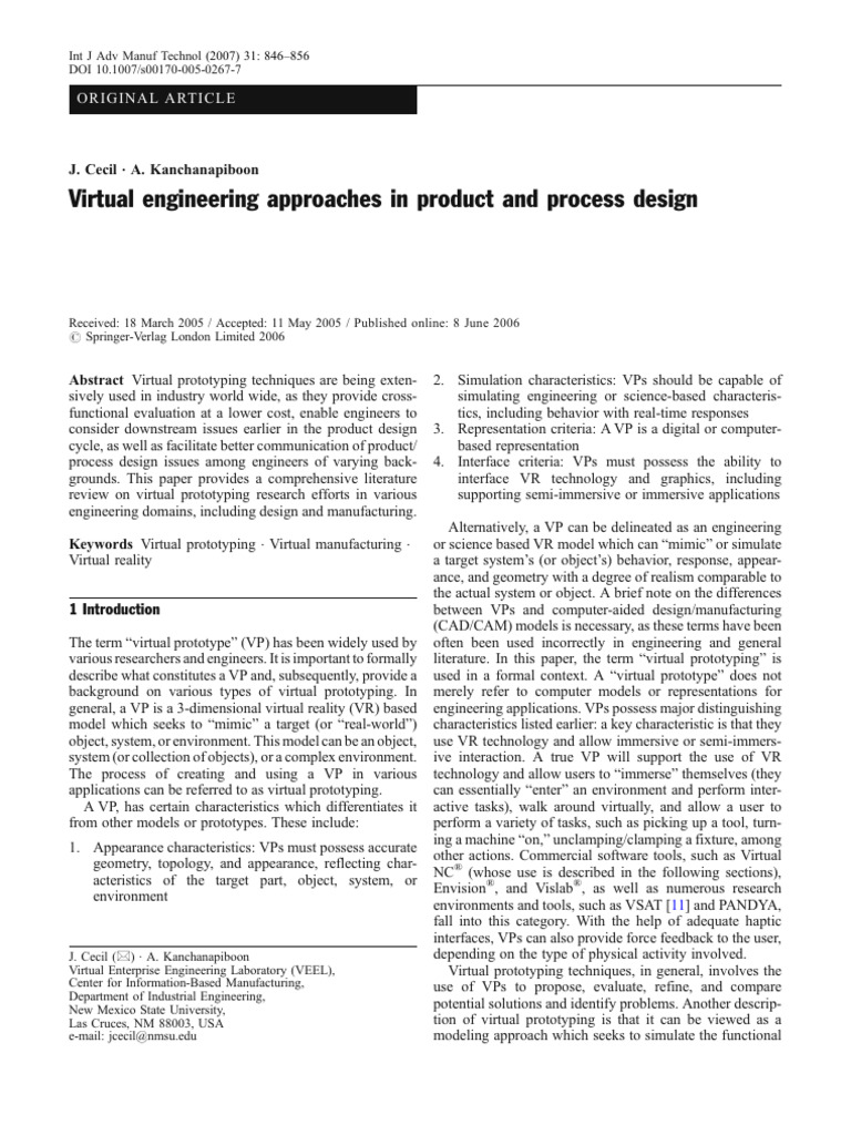 Virtual engineering approaches in product and process design pdf