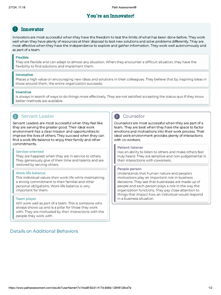Path Assessment: Behavioral Insights | PDF | Leadership | Motivational