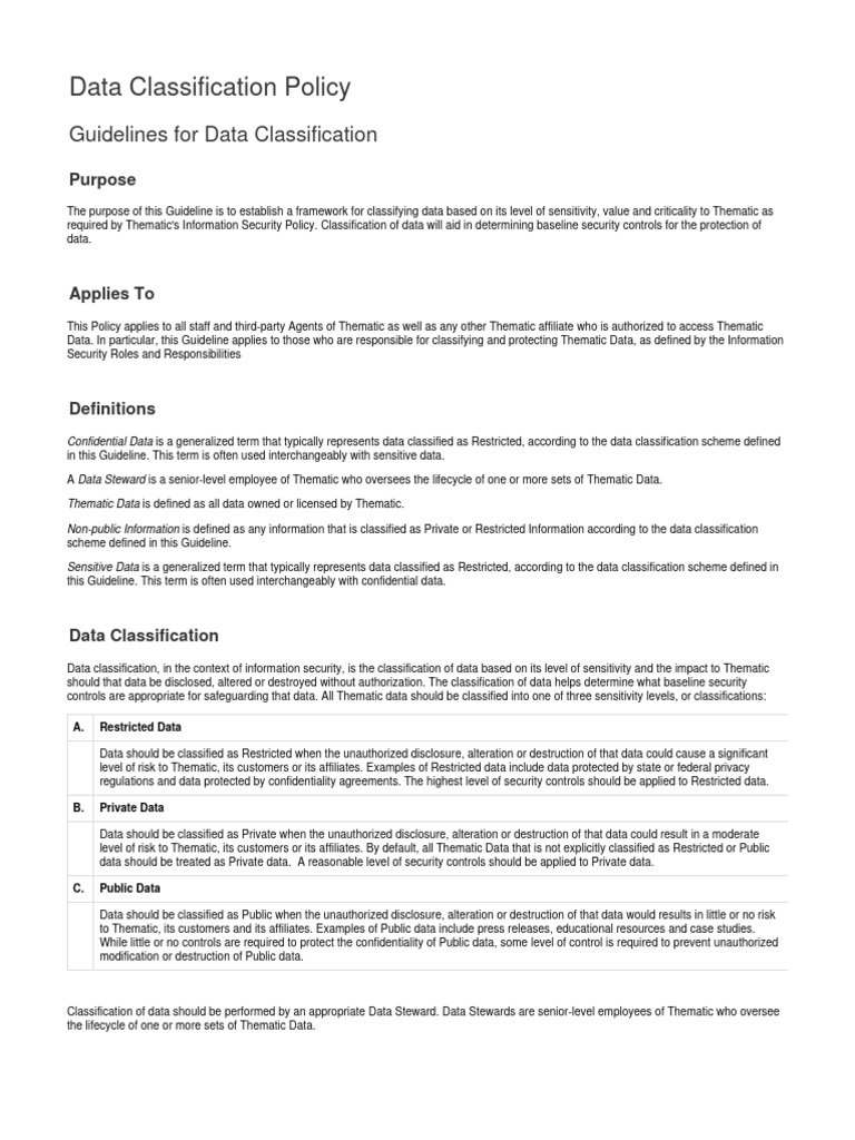 Data Classification Guidelines for Thematic | PDF | Information ...