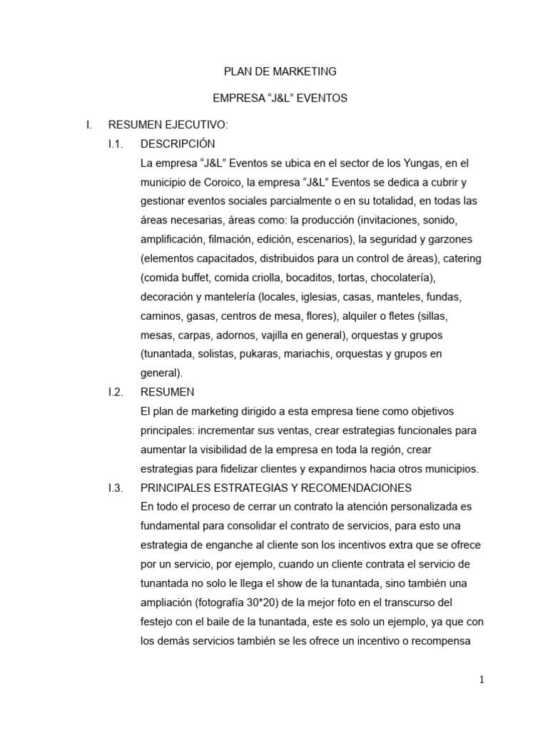 Plan de Marketing para J&L Eventos | PDF | Business | Marketing