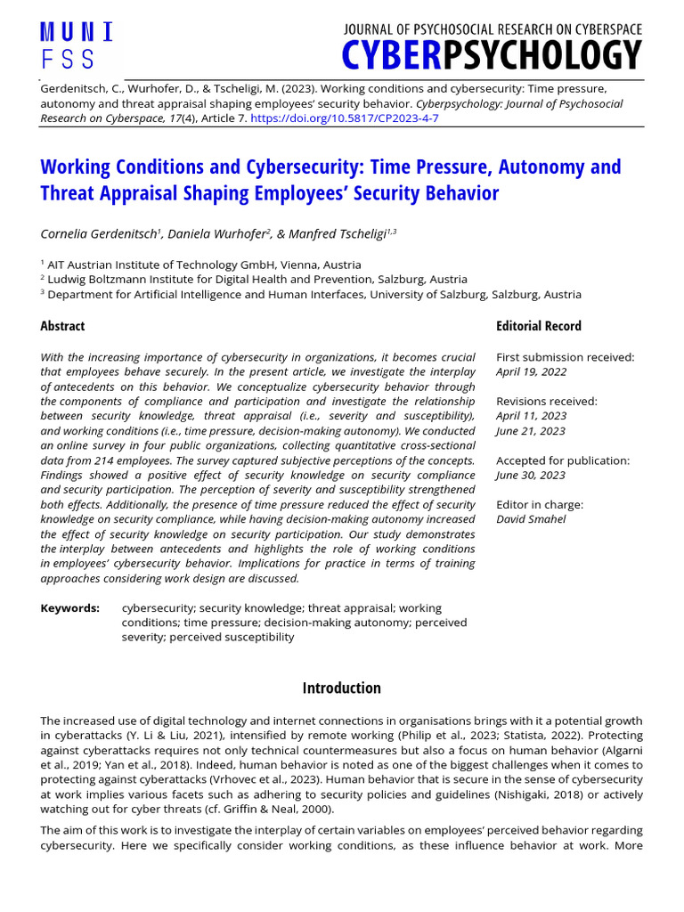 Gerdenitsch-2023-Working Conditions and Cybersecurity Time Pressure ...