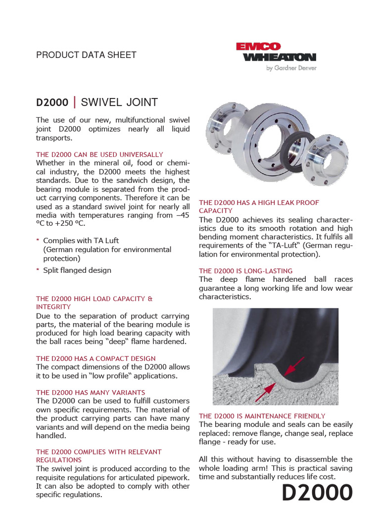 D2000 Swivel Joint Data and Dims - Enrique Freyre Sac. | PDF | Bearing ...