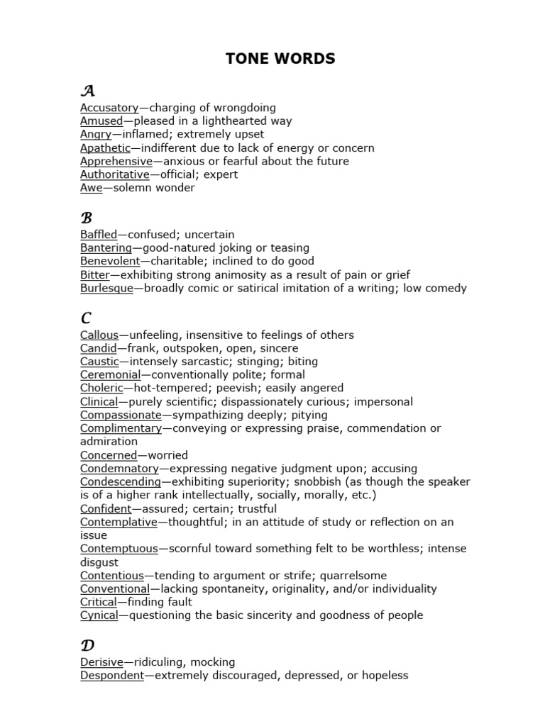 Boring Tone Words