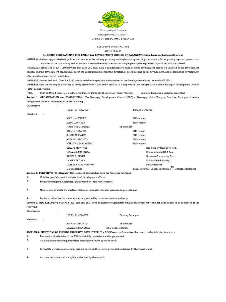Reorganization of Barangay Development Council | PDF | Governance | Justice