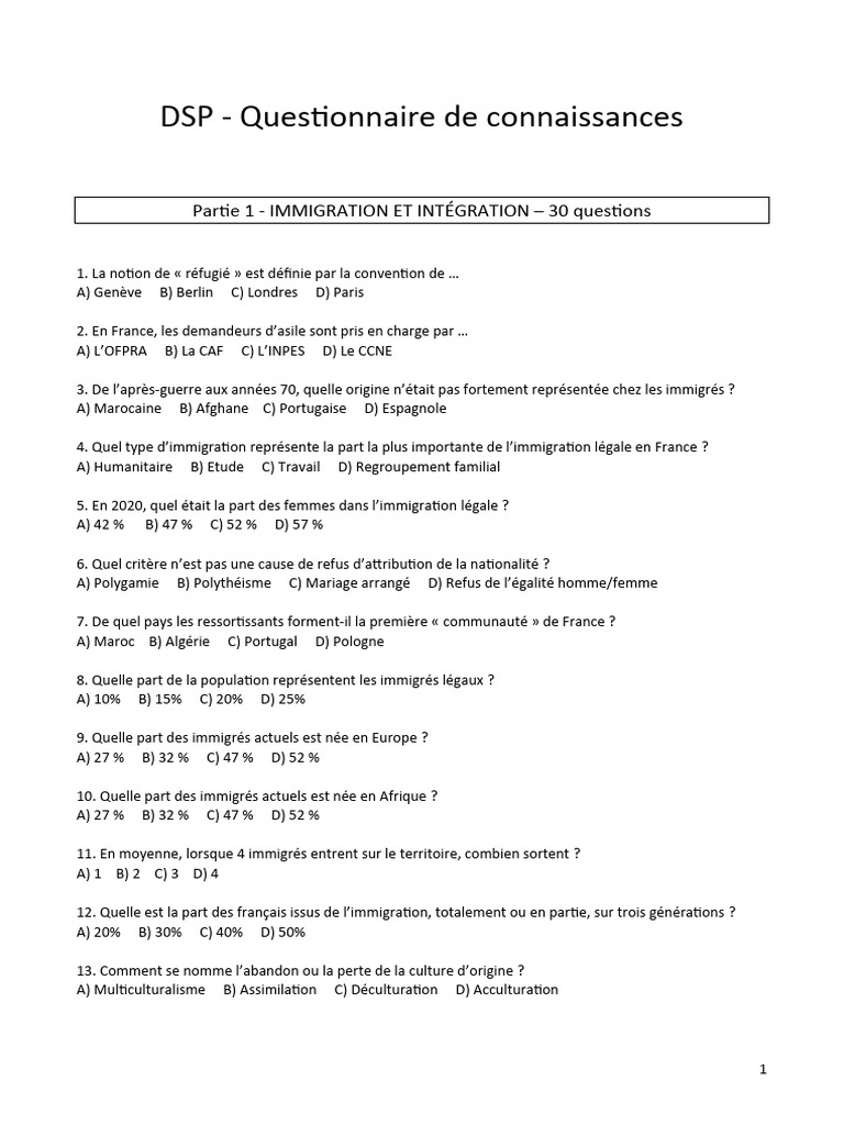 Questionnaire sur immigration et genre | PDF | Assimilation culturelle ...