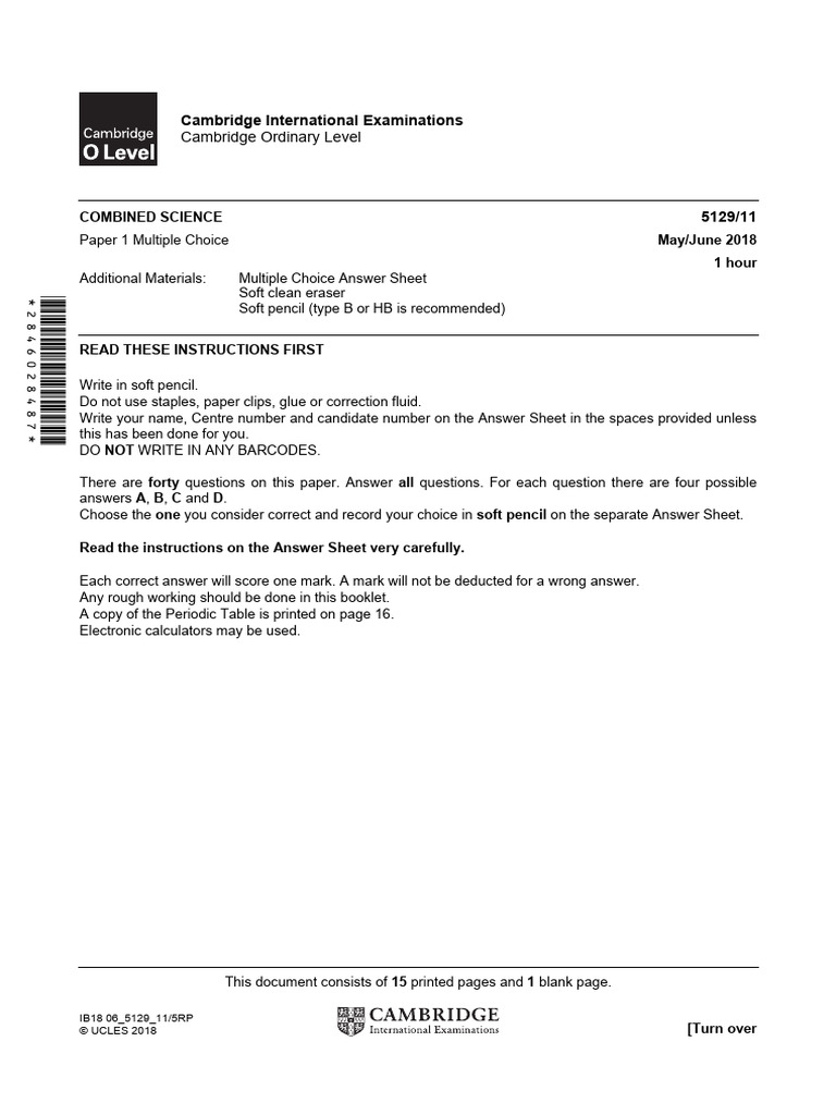 Cambridge O Level Combined Science MCQ | PDF | Ammonium | Ion