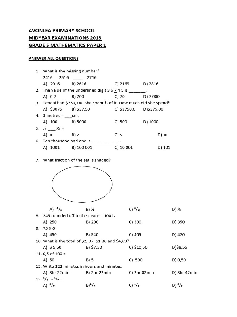Grade 5 Math Midyear Exam 2013 | PDF | Triangle | Elementary Mathematics