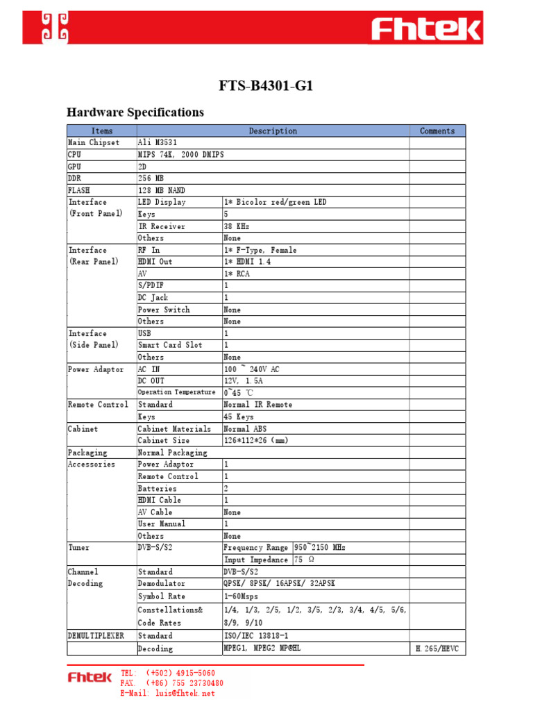FTS-B4301-G1 Hardware Specs Overview | PDF | Hdmi | Video