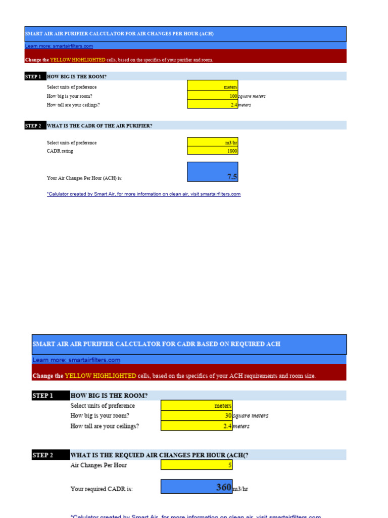 SmartAir ACH and CADR Calculator | PDF