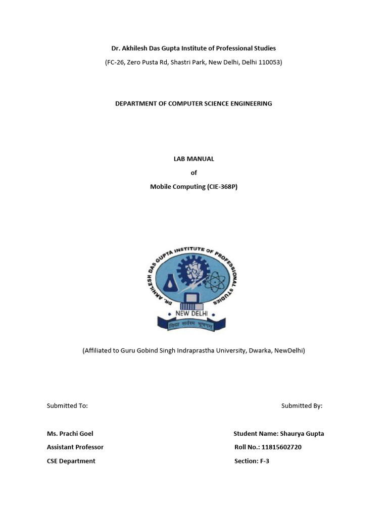 Mobile Computing Lab Manual CIE-368P | PDF