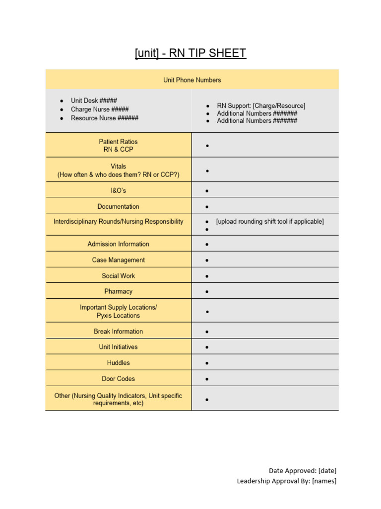 UCLA Unit Specific RN Tip Sheet Template 2021 | PDF