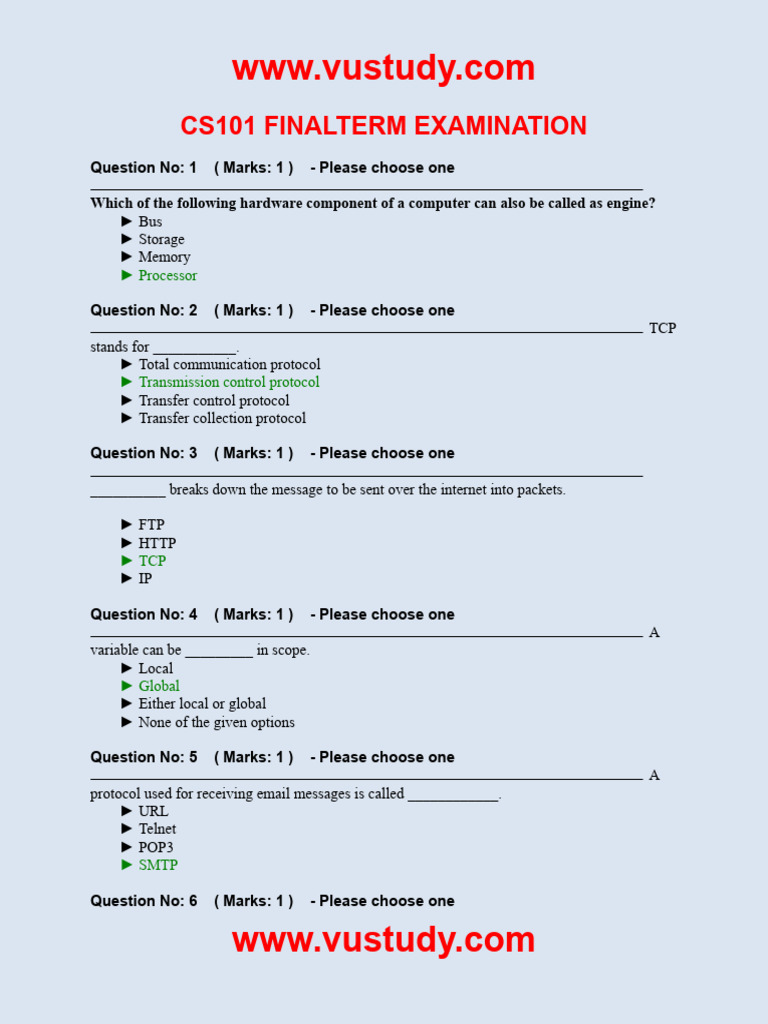 CS101 Final Exam Questions and Answers | PDF | World Wide Web ...