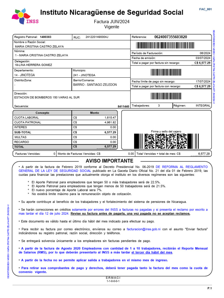 Tabla INSS Nicaragua 2024 | PDF | Salario | Tarjeta de crédito