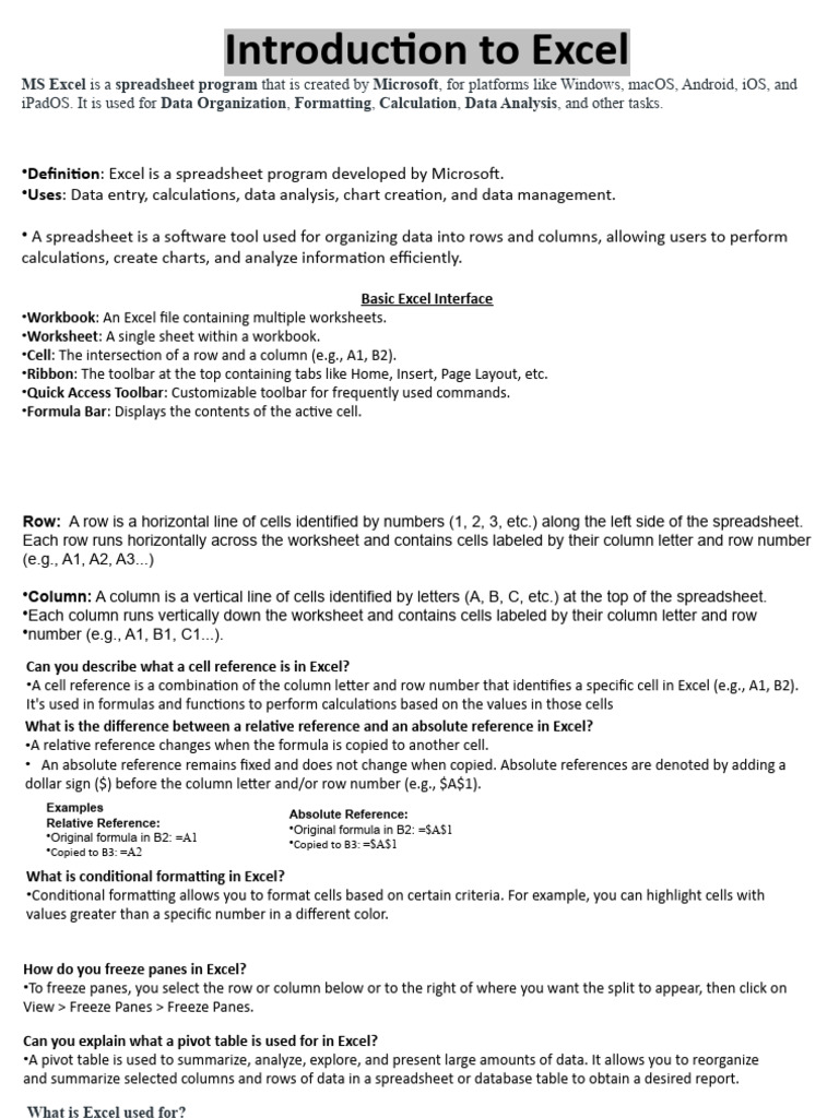 Excel notes pdf microsoft excel spreadsheet