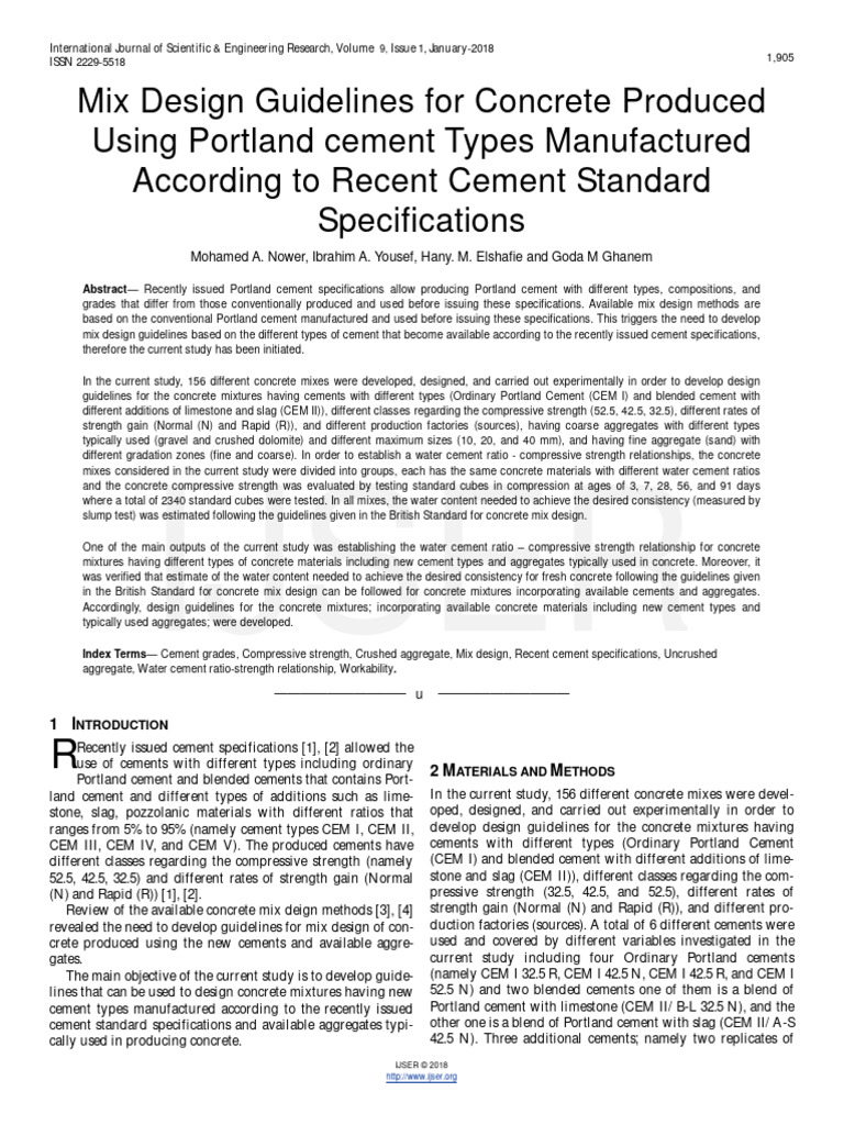 Mix Design Guidelines For Concrete Produced Using Portland Cement Types