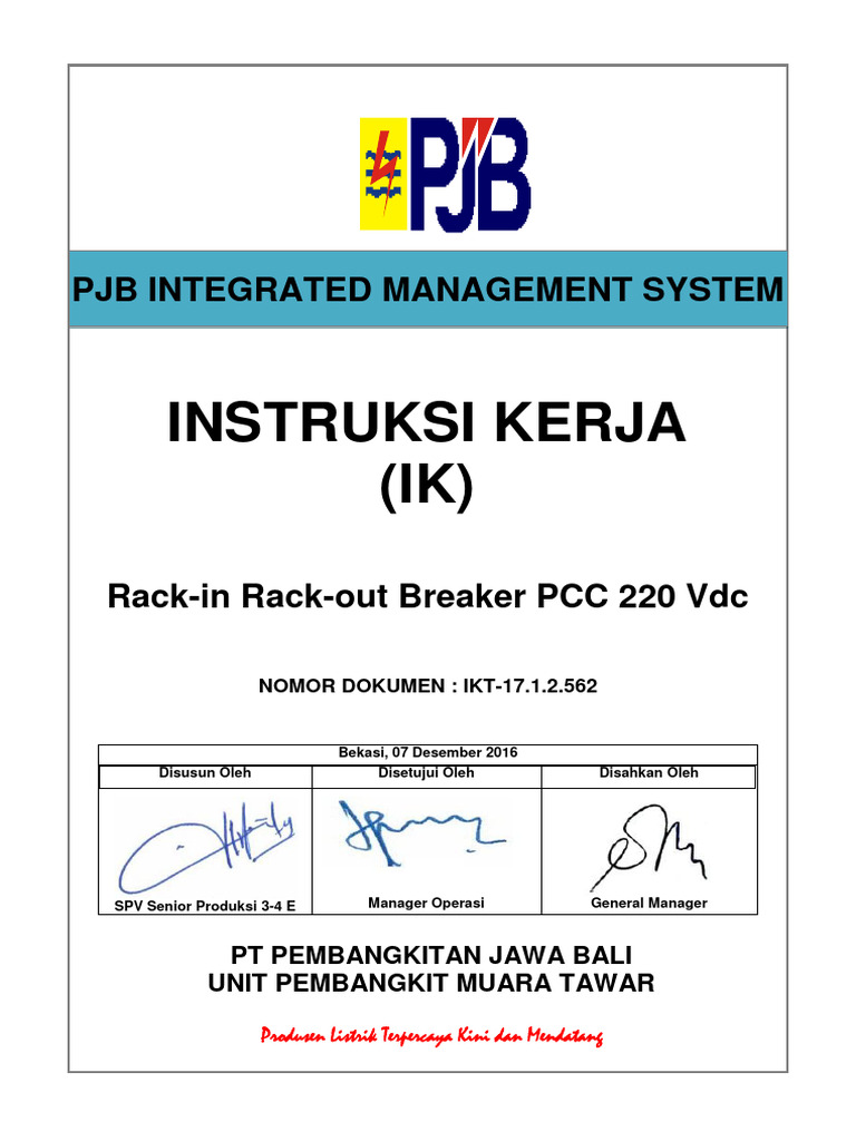 Instruksi Kerja Rack-in Rack-out Breaker | PDF