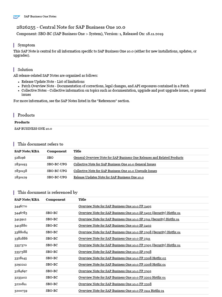 Central Note For SAP Business One 10.0 | PDF | Technology Development ...