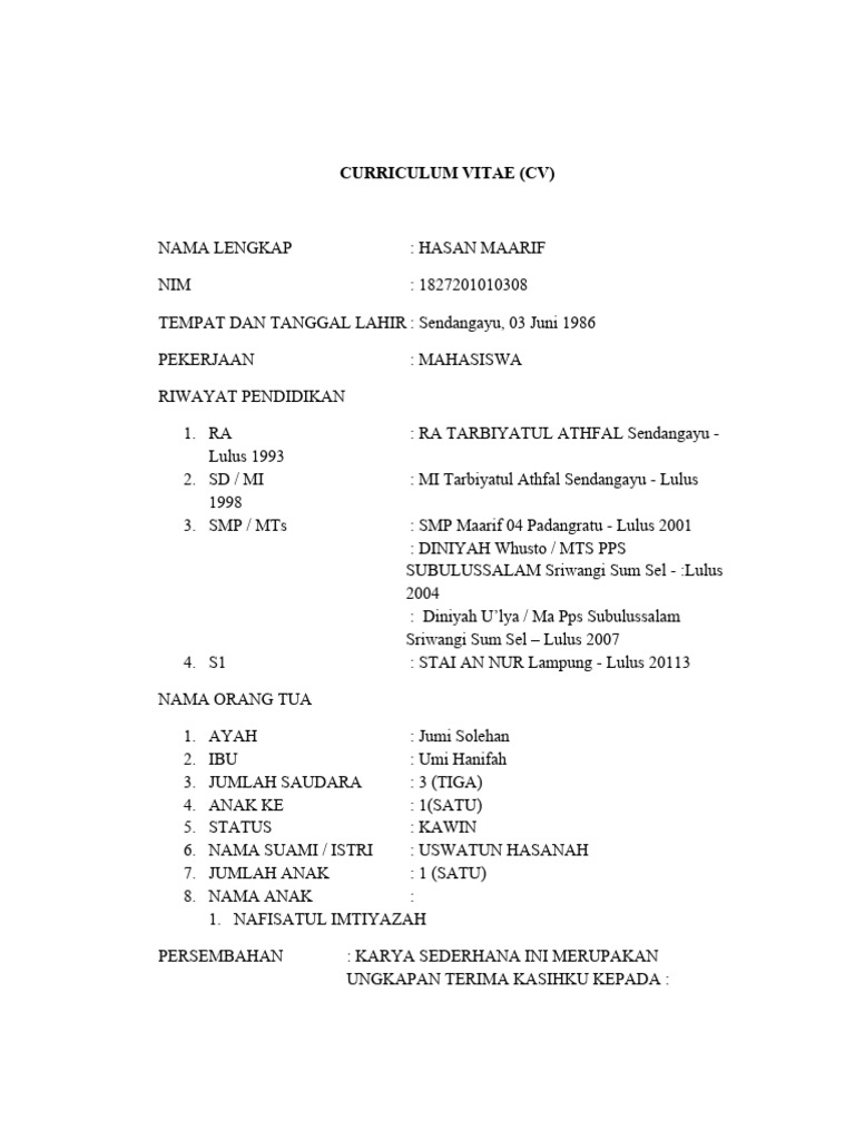 CV Hasan Maarif dan Profil SMK | PDF | Karier & Perkembangan | Ilmu Sosial