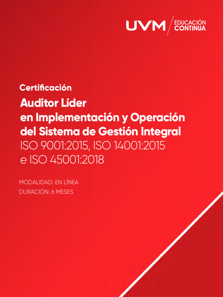 Certificación Auditor Líder ISO 9001/14001/45001 | PDF | Gestión de ...