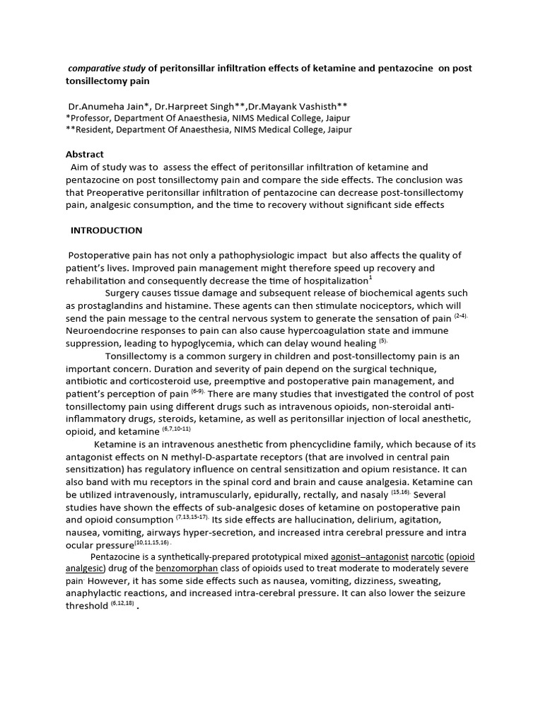 Final Ent Paper HARPREET SINGH 19-2-2014 | PDF | Opioid | Anesthesia