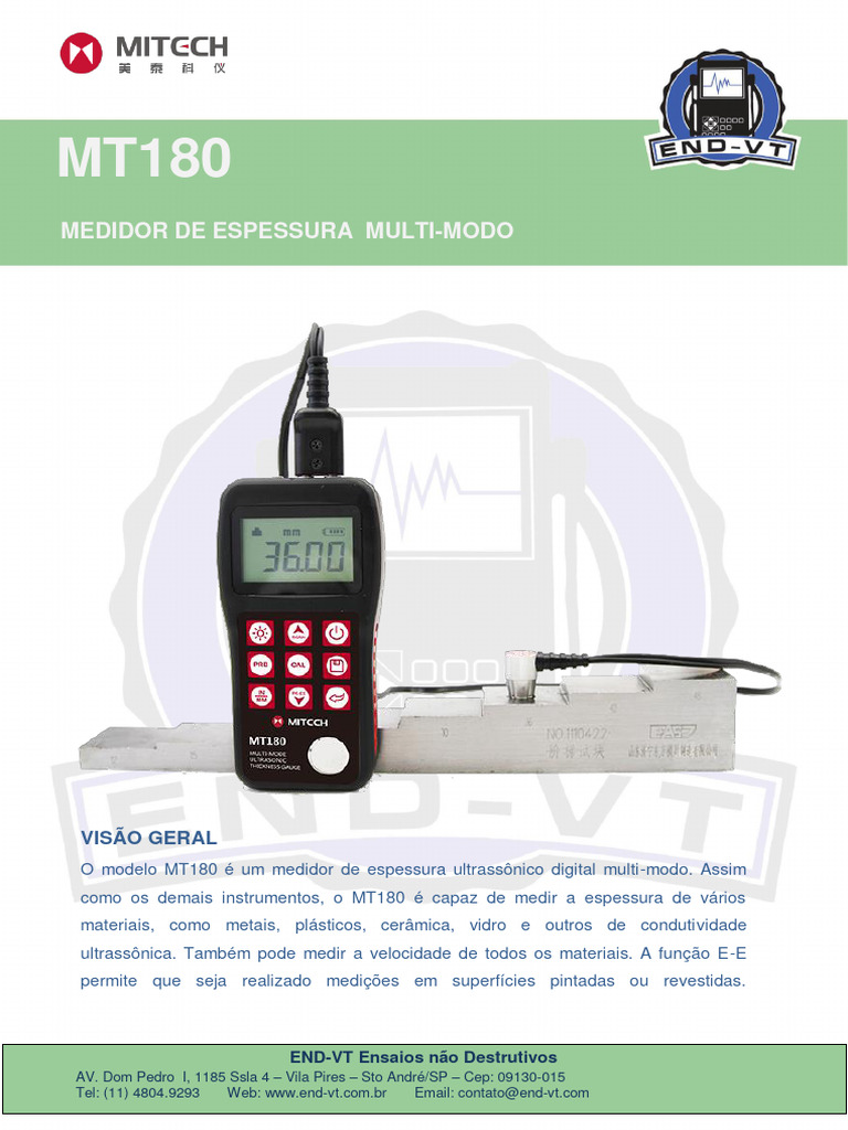 Medidor de Espessura MT180 Ultrassônico | PDF | Tecnologia e Engenharia