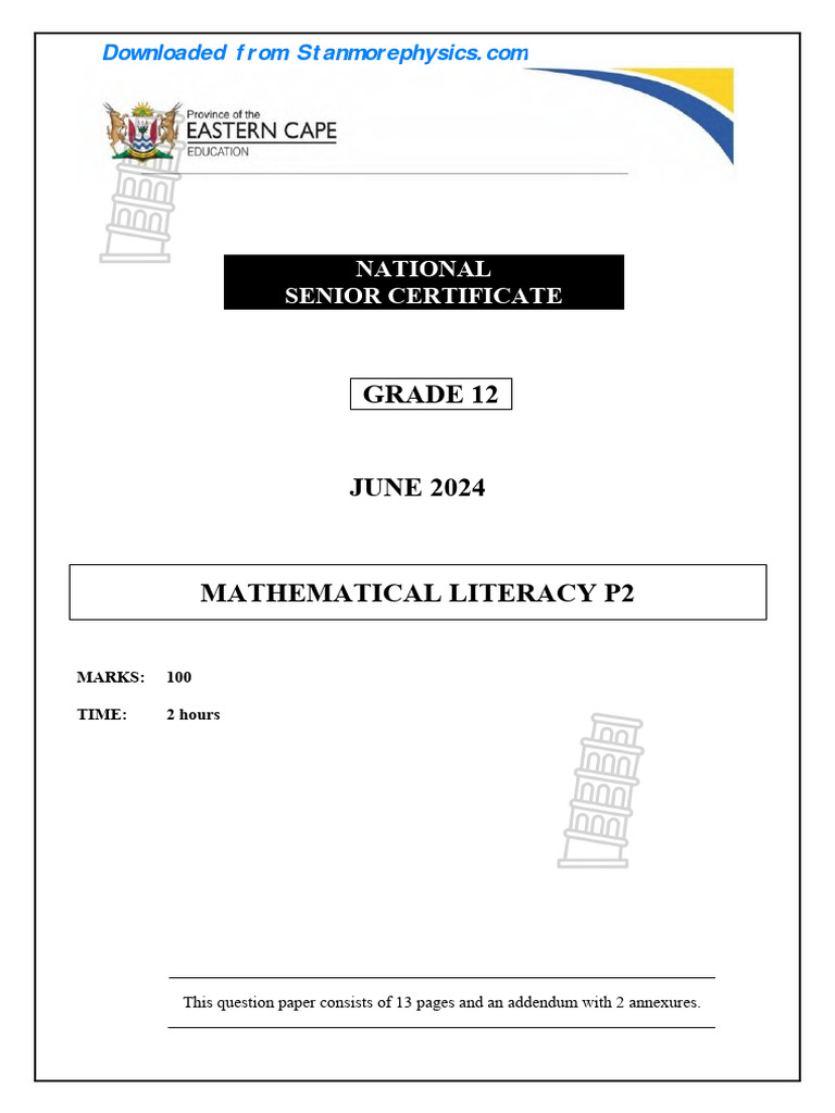 EC Maths Literacy Grade 12 June 2024 P2 and Memo | PDF | Area | Length