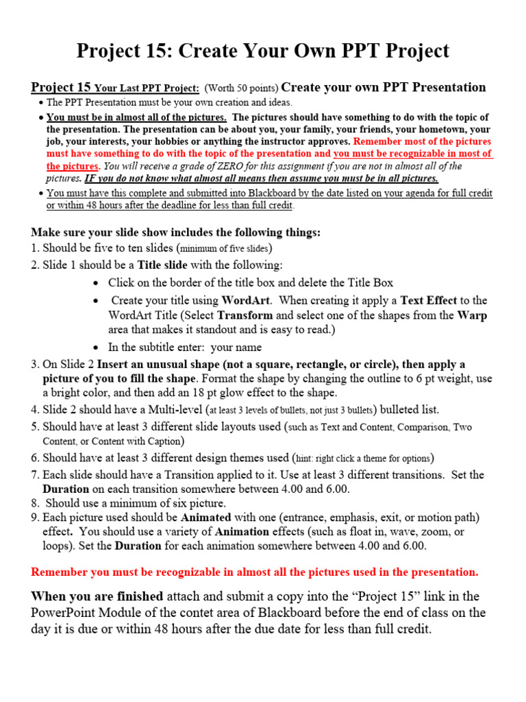 Project 15 Create Your Own PPT Project Instructions PDF