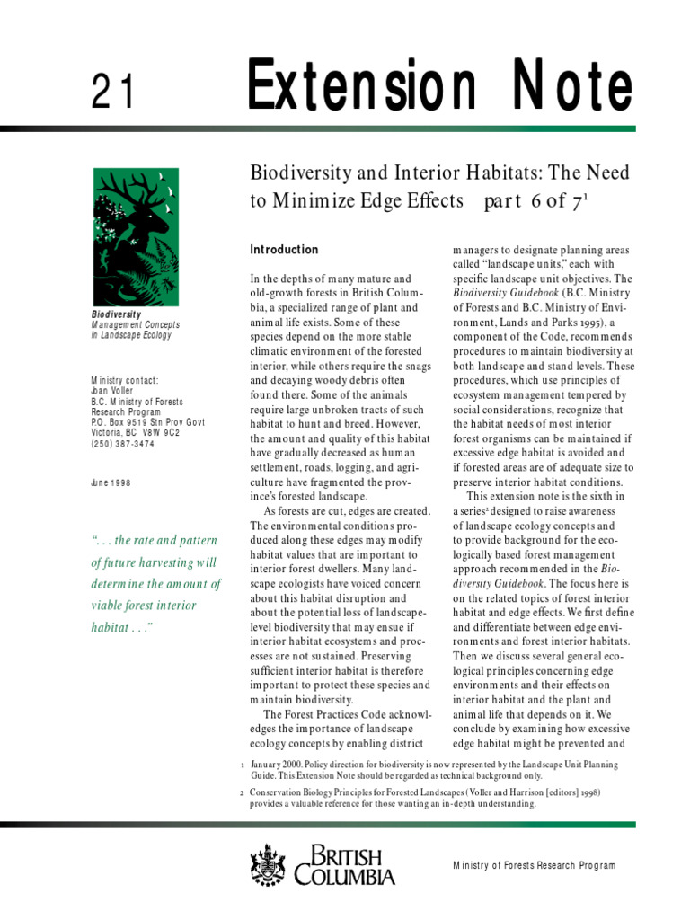 Biodiversity and Interior Habitats - The Need Minimize Edge Effects ...