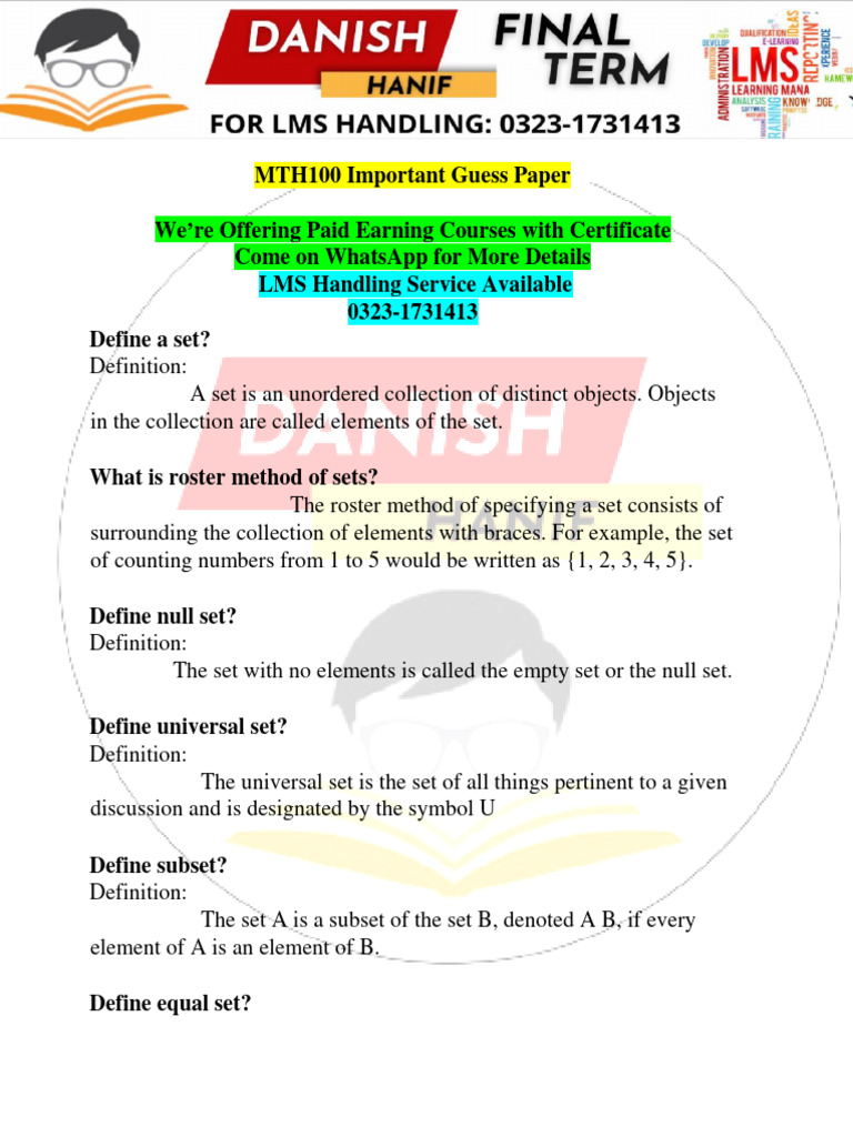 MTH100 Mathematics Handouts and Definitions | PDF | Matrix (Mathematics ...