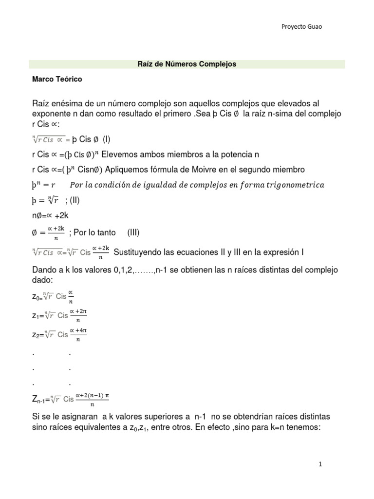 Raíz De Números Complejos Pdf Número Complejo Exponenciación