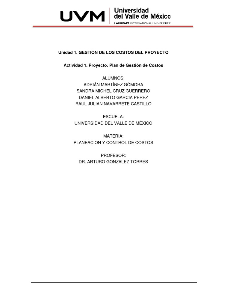 Plan de Gestión de Costos del Proyecto | PDF | Presupuesto